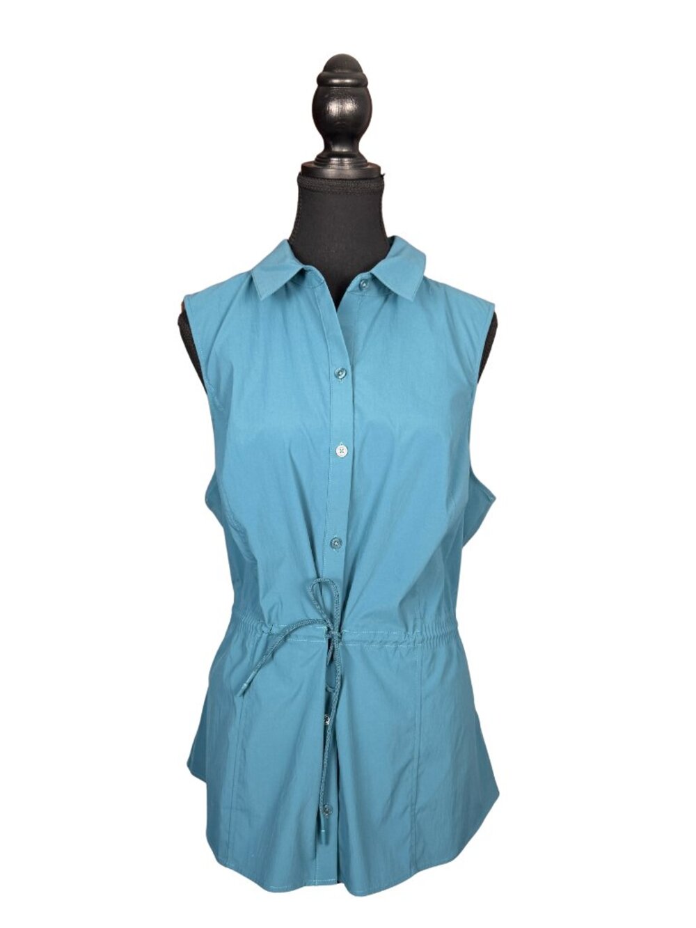 Athleta Levitate Poplin Tank XL, Teal Sleeveless Blouse